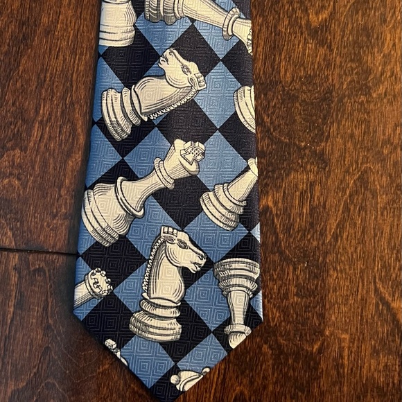 Chess Pieces Neck Tie Blue - Picture 2 of 7